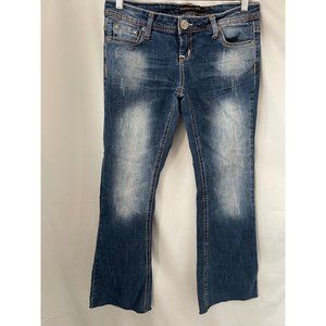 Twenty One Black Dark-Wash Light Fade Distressed Raw Bottom Boot Cut Jeans